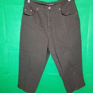 Halston Jeanswear Olive Green Copped Jeans Women's Size 14 Retro Streetwear